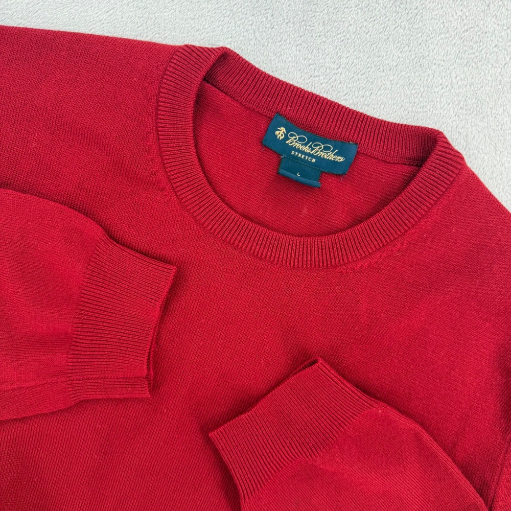 Brooks Brothers Crewneck Sweater Mens Large Red Merino Wool Blend Stretch Fall